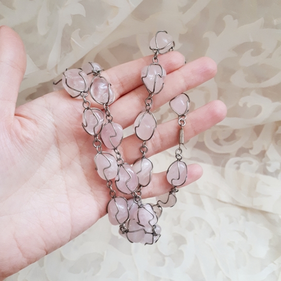 Vintage Rose Quartz, Natural Stone Necklace - Picture 9 of 10